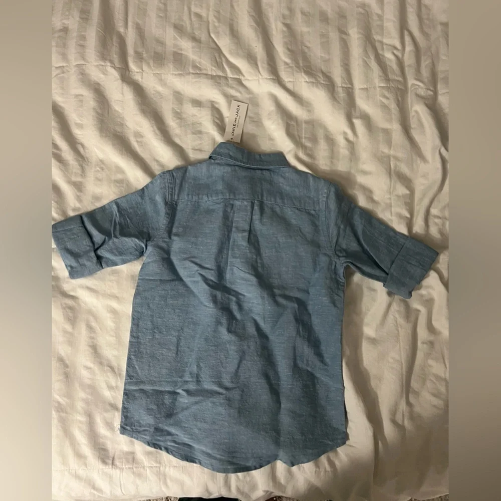 Janie and Jack Light Blue Casual Button-Down Shirt-linen size 7 NWT